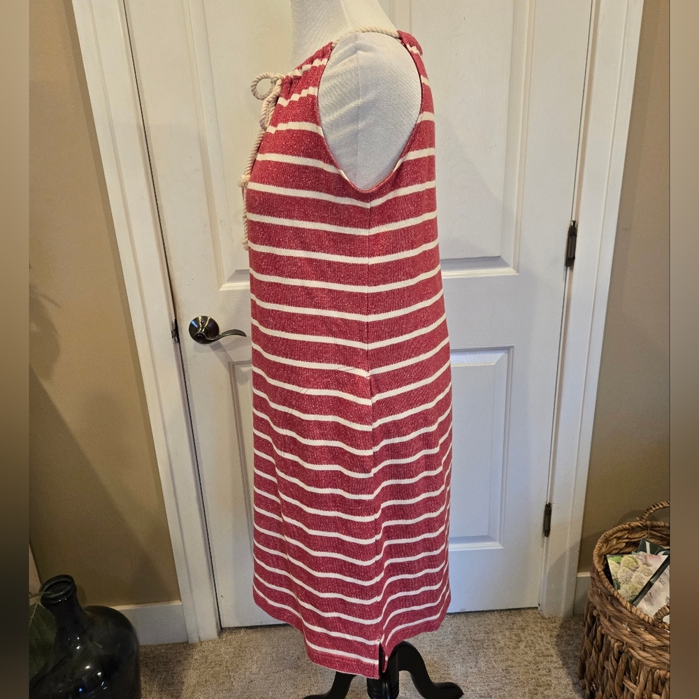Red and White Striped Sleeveless Terry Cloth Dress - Picture 5 of 9